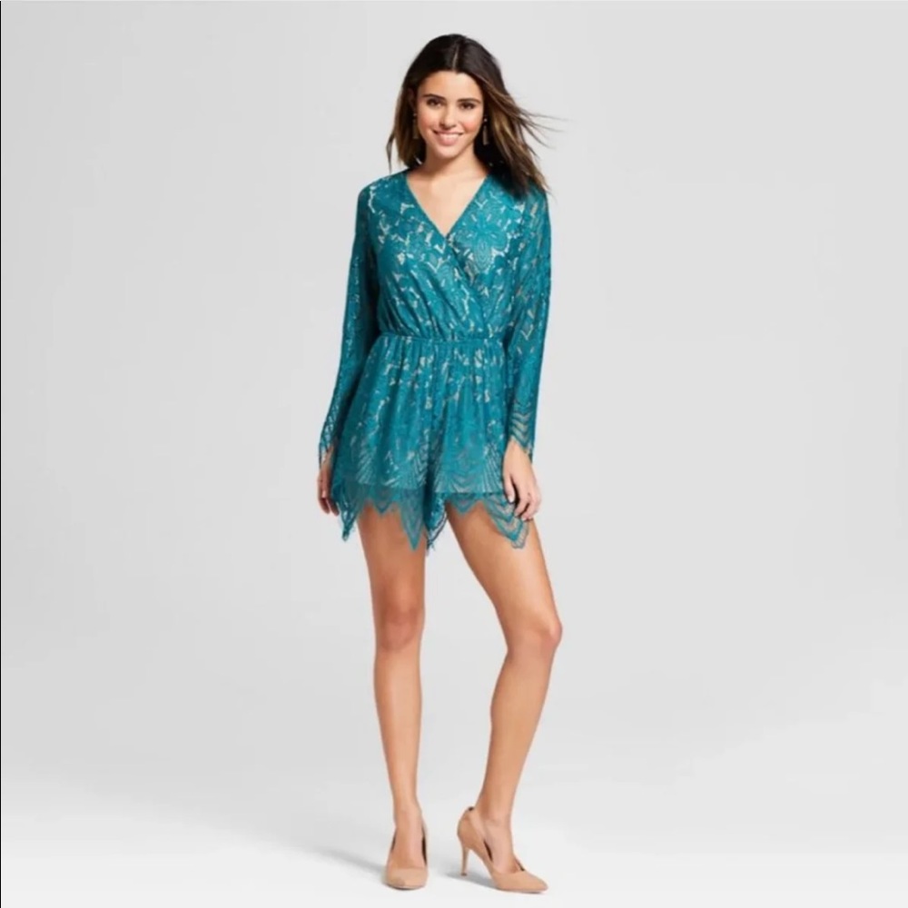 Teal Lace Romper